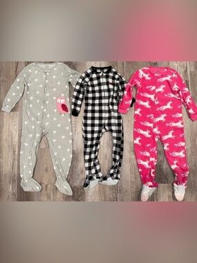 3 Pairs Girls Footed Pajamas Size 4T